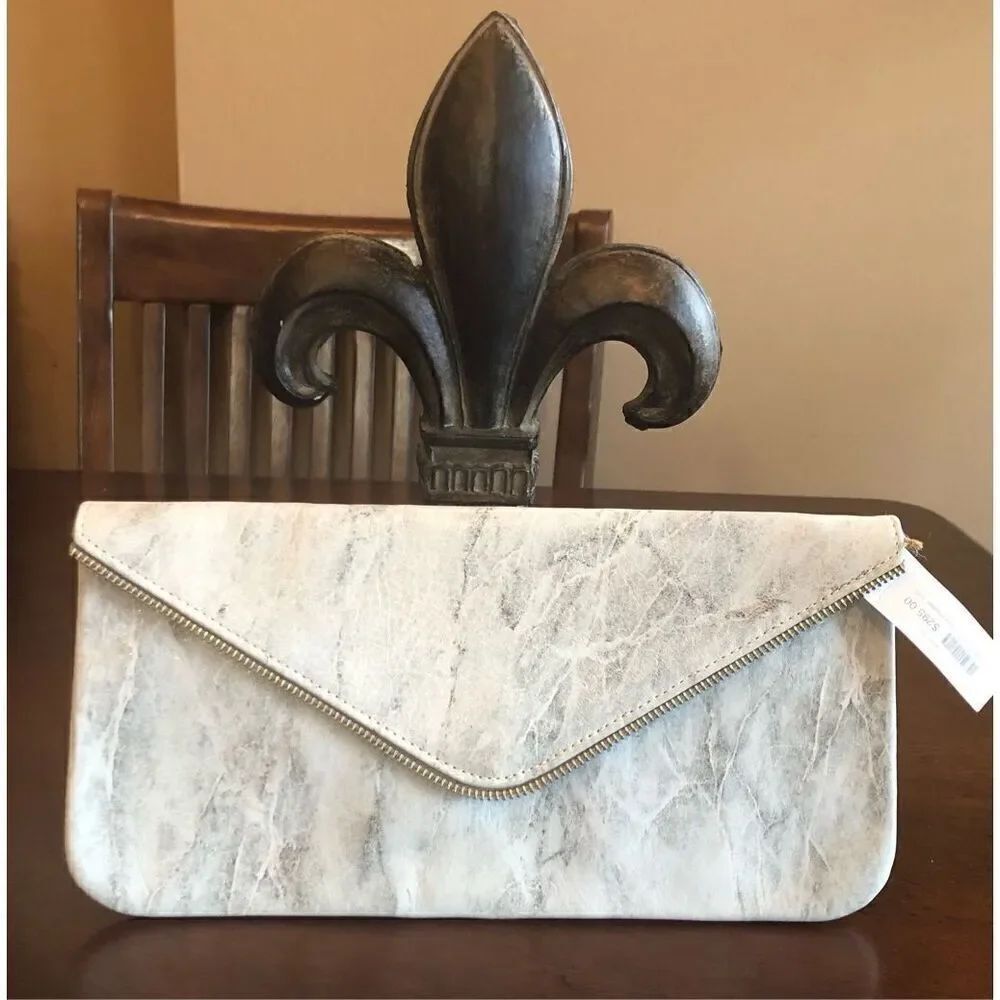 COASTAL ROAD -🎉HP🎉 Gray Marble Custom-Made Leather Zipper-Accent Envelope Clutch - Picture 7 of 15